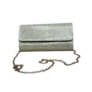 Gold Formal Elegant Chain Glitter Sparkly Shiny Clutch Crossbody Bag Purse